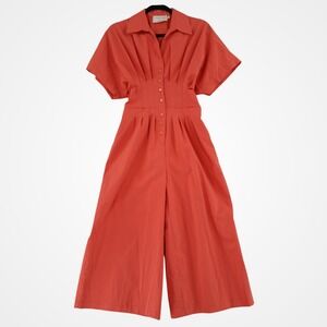 Exquise Jumpsuit Women XSP Pink Wide Leg Button Front Pleated Waist Short Sleeve